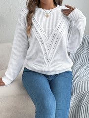 Textured Open-Knit Long Sleeve Sweater