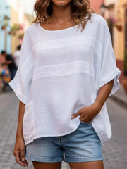 Full Size Round Neck Casual Loose Top with Pockets Plus Size