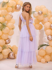 Embroidered Layered Single Shoulder Dress
