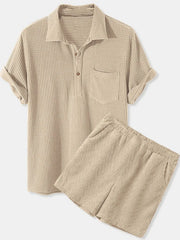 Men's Plus Size Button-Detail Short Sleeve Top & Shorts Set
