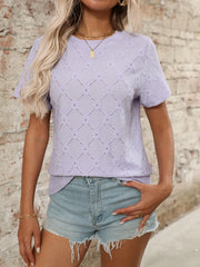 Round Neck Eyelet Lace Short Sleeve Top