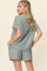 Casual Textured Short Sleeve Top and Shorts Set �Plus & Regular Sizes