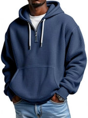 Men's Full Size Waffle Knit Quarter Zip Hoodie Plus Size