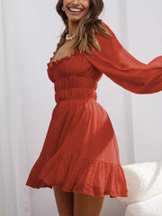 Ruffled Hem Balloon Sleeve Dress