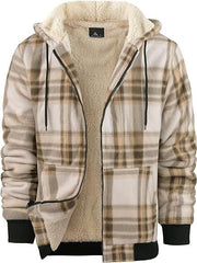 Men's Plaid Print Hooded Zip-Up Jacket Winter Thickened Cotton-padded Coat Warm Clothing