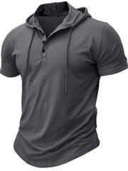 Men's Full Size Casual Hooded Henley T-Shirt Plus Size