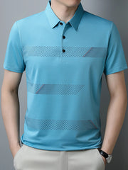 Men's Plus Size Striped Short Sleeve Casual Polo Shirt