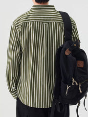 Men's Plus Size Button Up Long Sleeve Striped Shirt