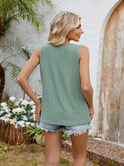 Eyelet Cutout Round Neck Tank