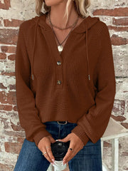 Waffle Knit Button Detail Hoodie