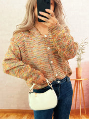 Multi-Colored Knit Button-Down Cardigan