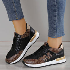 Stylish Contrast Panel Lace-Up Round Toe Sneakers