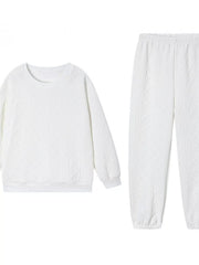 Texture Round Neck Top and Pants Set