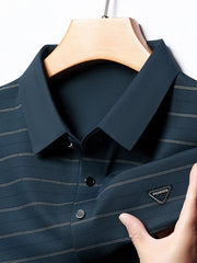 Men's Plus Size Classic Striped Golf Polo Shirt