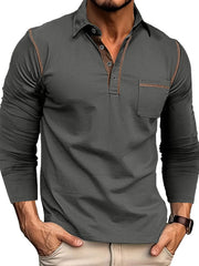 Men's Long Sleeve Polo Shirt with Contrast Stitching