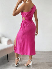 Side Slit Cutout Single Shoulder Dress