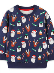 Children's Christmas Santa Print Crew Neck Sweatshirt