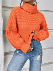 Full Size Textured Knit Turtleneck Long Sleeve Sweater Plus Size
