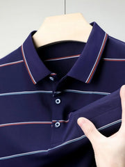 Men's Plus Size Striped Collared Neck Short Sleeve Polo