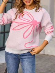 Classic Floral Crew Neck Long Sleeve Sweater