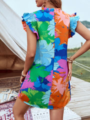 Classy Printed Ruffled Cap Sleeve Mini Dress