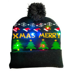 LED Christmas Hat Sweater Knitted Beanie Christmas Light Up Knitted Hat Christmas Gift Kids Xmas New Year Decorations