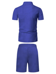 Men's Plus Size Zip Up Short Sleeve Top and Shorts Set