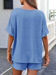 Effortless Cap Sleeve Two-Piece Set with Round Neck Top and Shorts