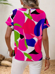 Two-Tone Round Neck Short Sleeve Top