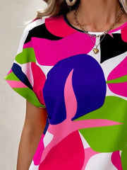 Two-Tone Round Neck Short Sleeve Top