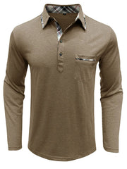 Men's Full Size Plaid Collar Neck Long Sleeve Polo Shirt Plus Size