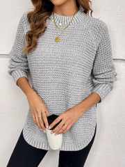 Cozy Waffle Knit Round Neck Sweater