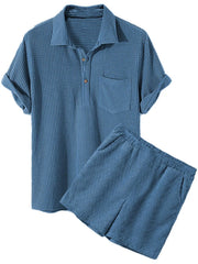 Men's Plus Size Button-Detail Short Sleeve Top & Shorts Set