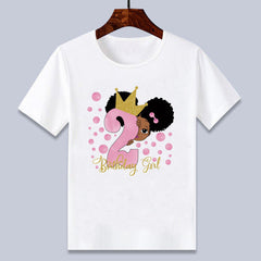 African Girl Pattern Print Comfortable Pullover Children Birthday Short Sleeve T-shirt