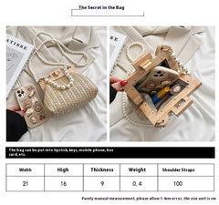 Women's Straw Beach Pearl Chain Woven Shoulder Bag
