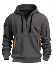 Men's Full Size Drawstring Half-Zip Pocket Hoodie Plus Size
