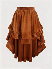 Plus Size Ruffled Velvet Elastic Waist Skirt