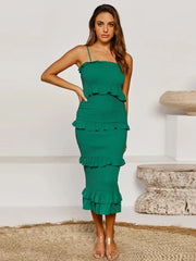 Smocked Ruffled Midi Cami Dress