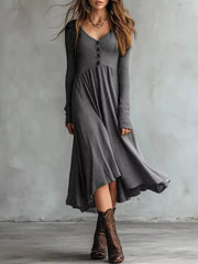 Full Size Ribbed Knit Button-Down Midi Sweater Dress Plus Size
