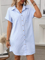 Striped Button Down Short Sleeve Mini Dress