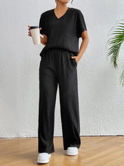 V-Neck Short Sleeve Top and Pants Set