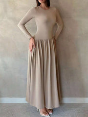 Long Sleeve Ruched A-Line Maxi Dress