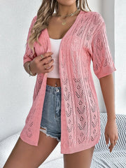 Lightweight Openwork Knit Cardigan �Breezy Half Sleeve Layering Piece