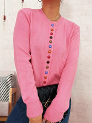 Button-Front Cardigan with Colorful Detail Buttons