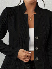 Classic Textured Knit Button-Front Blazer