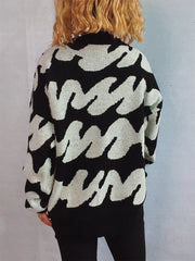 Contrast Trim Round Neck Long Sleeve Knit Sweater