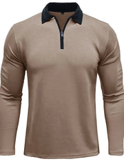 Men's Classic Long Sleeve Contrast Collar Polo Shirt