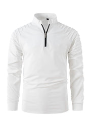 Plus Size Men's Quarter-Zip Long Sleeve Polo Shirt