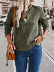 Textured Long Sleeve Zip-Front Jacket