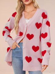 Heart Pattern Knit Button-Up Cardigan